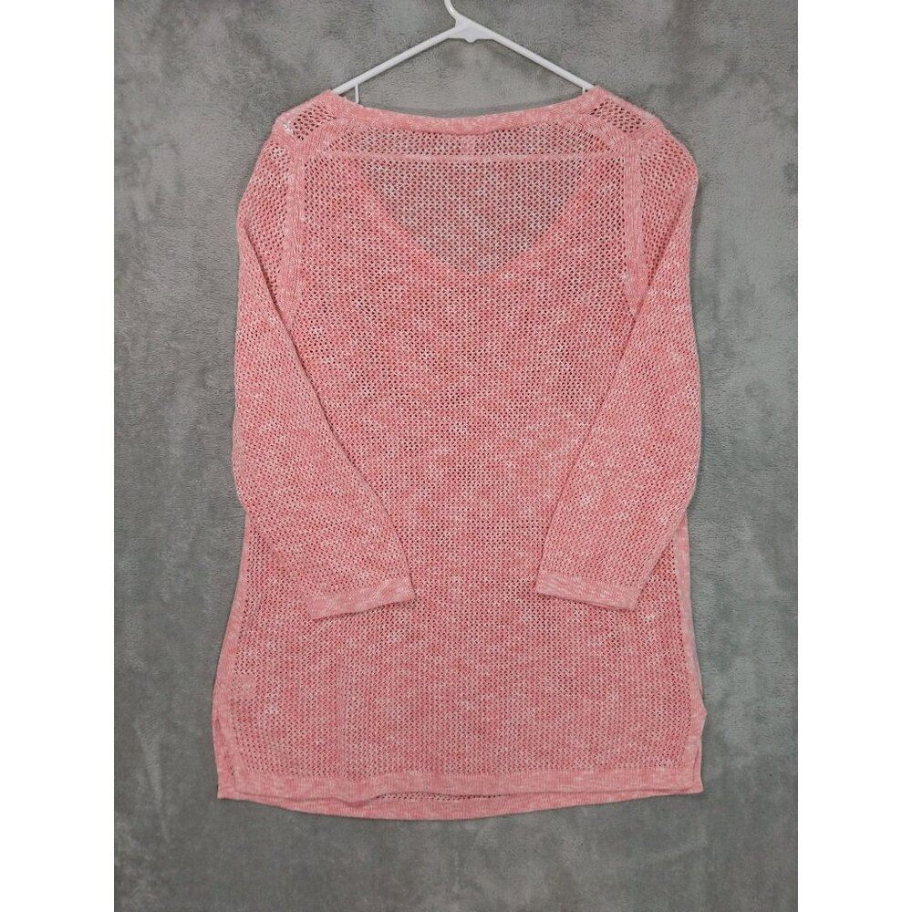 Talbots Sweater Womens 1X Pink Tunic Scoop Neck Open Knit Pima Cotton 3/4 Sleeve - Picture 2 of 7